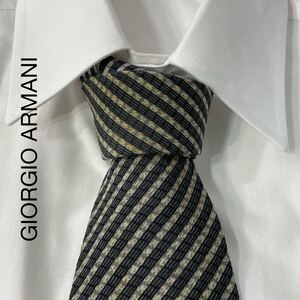 GIORGIO ARMANI ジョルジオアルマーニ ストライプ デザイン シルク ネクタイ イタリア製 グレー TG739