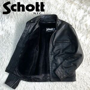 1円【美品 希少40 XL LL】Schott ショット 641 ライダースジャケット シングル 立ち襟 レザー 本革 牛革 ライナー ボア USA製 ブラック 黒 