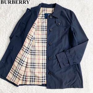 １円 BURBERRY LONDON バーバリー ロンドン バーバリー ブルゾン ジャンバー ノバチェック コットン ナイロン ホースロゴ ネイビー メンズ