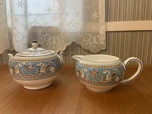 【美品】WEDGWOOD FLORENTINE ウェッジウッド フロレンティーン ターコイズ シュガーボックス クリーマー 2個セット まとめて