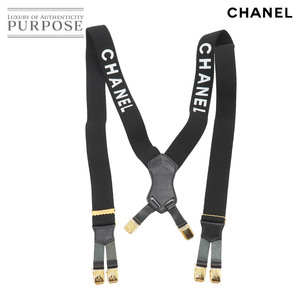 未使用 展示品 シャネル CHANEL サスペンダー ロゴ キャンバス レザー ブラック ホワイト ゴールド 金具 ヴィンテージ Suspender 90262594