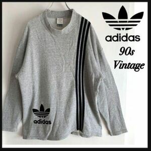 【レア】90s adidas アディダス スウェット トレーナー モックネックトレフォイル デサント ビンテージ 銀タグ 日本製