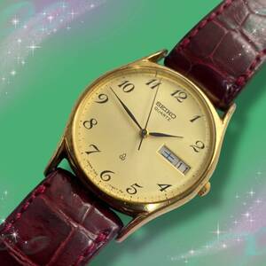 《1981年製 ヴィンテージ 稼働品》 セイコー SEIKO メンズ腕時計 デイデイト ゴールド文字盤 クオーツ 7123-7090