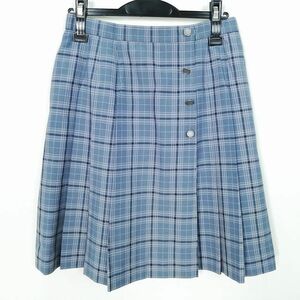 1円 スクールスカート 大きいサイズ 夏物 w72-丈53 チェック 千葉明徳高校 プリーツ 学生服 制服 女子 中古 IN8155