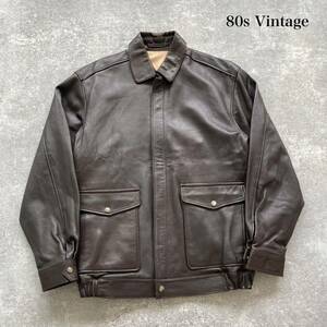 【Vintage】 80s フライトジャケット ミリタリージャケット レザージャケット ヴィンテージ 80年代 A-2 YKKジッパー ブラウン シープスキン