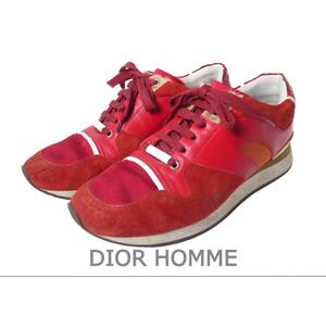 DIOR HOMME ディオールオム サイズ41 約26.5㎝ レザー スエード ロゴ レースアップ ローカット スニーカー 赤 レッド