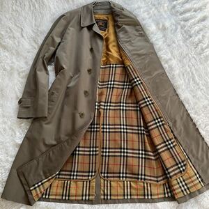 XL相当 180 極美品 30万超 シルク55% カシミヤ バーバリー プレステージ 金タグ ステンカラーコート チェックライナー グレージュ