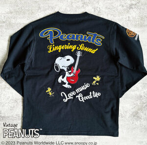 SNOOPY スヌーピーxFLAGSTAFFコラボ長袖Tシャツ ロンT 433046 ブラック XL アメカジ ベース 音楽 キャラクター コラボ PEANUTS