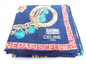 【41】1円～CELINE セリーヌ ハンカチ 綿100％ アクセサリー柄 ブラック系 未使用品かと思われます