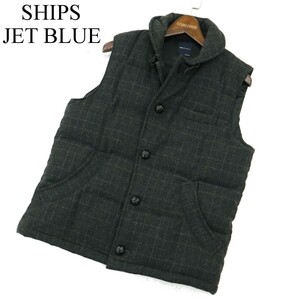 SHIPS JET BLUE シップス 秋冬 ウール ツイード★ チェック ダウン ベスト Sz.M　メンズ グレー　A3T14422_C#N