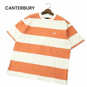 美品★ CANTERBURY カンタベリー 春夏 ロゴ刺繍 ストライプ ジャージ クルー 半袖 カットソー シャツ Sz.L　メンズ ラグビー　A4T05300_5#D