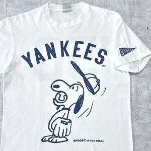 90s SNOOPY YANKEES COOPERS TOWN Tシャツ　　スヌーピー ニューヨーク ヤンキース クーパーズタウン 染み込みプリント 90年代 玉10198