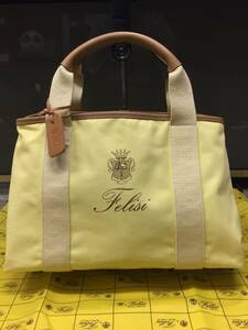 美品！格安！Felisi フェリージ デニム×レザー ライトイエロー×ナチュラル トートバッグ ハンドバッグ 16-44