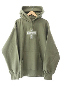 シュプリーム SUPREME 20AW Cross Box Logo Hooded Sweatshirt Light Olive クロス ボックス ロゴ 刺繍 フーデッド スウェット シャツ パー