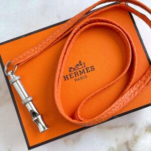 HERMES エルメス ホイッスル シフレ オレンジ 犬笛 ネックレス 本革