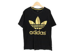 【名作】ADIDAS ORIGINALS 80s 黒タグ ビンテージ RUN DMC ロレフフォイル ロゴ Tシャツ O (XL) ブラック 黒 金 ゴールド