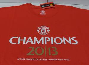 2013 オフィシャル製品『Manchester United Champions 2013 T-shirt』丸首 半袖 赤 前プリント XL・身幅約58cm 香川真司選手活躍※未使用品