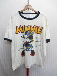 USA製　ミニーマウス　80s90sヴィンテージ　Tシャツ　メンズL　白Tシャツ　リンガーTシャツ　ディズニー ミッキーマウス 半袖シャツ　05212