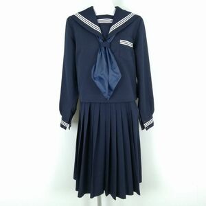 1円 セーラー服 スカート スカーフ 上下3点セット 大きいサイズ 冬物 白3本線 女子 学生服 中学 高校 紺 制服 中古 ランクC NA5529