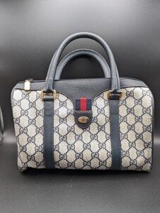 1円～！タグ付 保管品【Old GUCCI シェリー ミニ ボストン 39 02 006】オールド グッチ ブランド バッグ GG キャンバス ネイビー 鞄 かばん