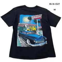 インアンドアウト Tシャツ 黒 M アメ車 ホットロッド ピンストライプ