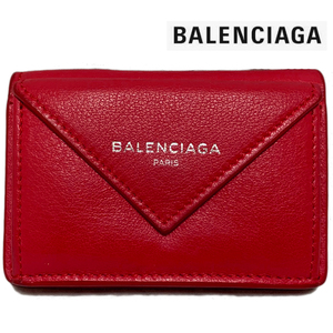 バレンシアガ ペーパーミニウォレット 赤 レッド 三つ折り財布 レザー レディース BALENCIAGA