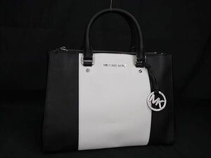 1円 ■美品■ MICHAEL KORS マイケルコース レザー ハンドバッグ トートバッグ レディース ブラック系×アイボリー系 AY5301