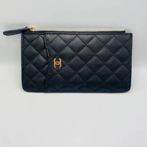 ♪A89237:CHANEL シャネル ノベルティポーチ カード入れ カードケース ブラック キャビアスキン マトラッセ