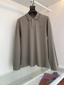 Loro Piana　ロロピアーナ メンズポロシャツ 長袖 Tシャツ カットソー グリーン Mサイズ 無地 紳士服 コットン トップス 秋冬