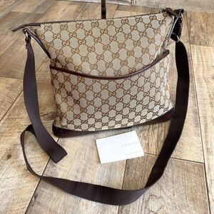 本物 GUCCI グッチ GG柄 キャンバス レザー ミニショルダーバッグ 斜めがけ ブラウン ボディバッグ サコッシュ オールド メンズ レディース