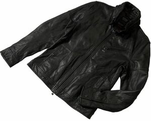 ■ NICOLE CLUB FOR MEN ニコル クラブ フォーメン ■ 上質 本革 やぎ革 goat Leather レザー シングル ライダース ジャケット ブラック 46