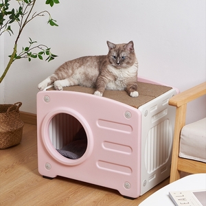 キャットハウス 猫小屋 組立式 猫 ベッド 安心安全 ペットハウス プラスチック製 防風 通気性 耐重 さびない 四季兼用　洗える ピンク