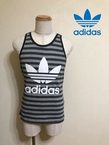 【新品】 adidas originals STRIPED TANK アディダス オリジナルス ボーダー ビッグロゴ トレフォイル タンクトップ サイズM グレー