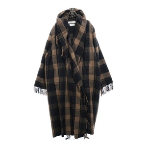 バレンシアガ 21AW check Fringed wool Twill Coat ギンガムチェック ウール混 ツイル コート 661436 TKU30 レディース ブラウン