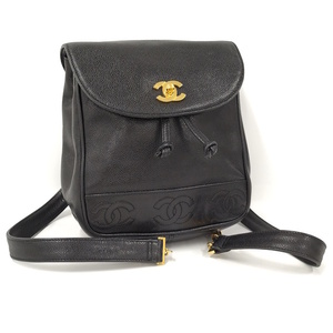 【中古】CHANEL リュックサック ココマーク レザー キャビアスキン ブラック