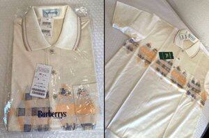 未使用品 ヤケ有り 【 Burberrys バーバリー 】 ポロシャツ 半袖 クリーム 柄入り ロゴ刺繍 綿100% BURBERRY 藤1013 三