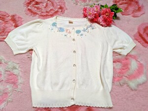 Secret Honey◆白◆貝殻＆刺繍入り◆リボン付き◆透明キラキラボタン◆カーディガン