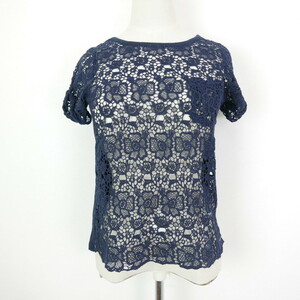 Abercrombie & Fitch アバクロンビー＆フィッチ レース切替 半袖カットソー Tシャツ NAVY コットン ポリエステル S