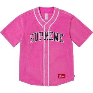 【新品未使用】 24AW 25 新品 SUPREME シュプリーム POLARTEC BASEBALL JERSEY SHIRT ベースボールシャツ ポーラテック PINK ピンク色