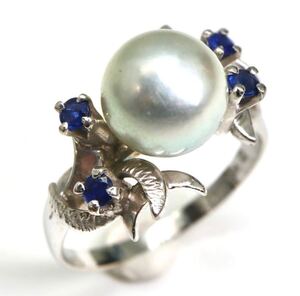 1円〜!!SALE品!!TASAKI(田崎真珠)▲K14WG天然サファイア/アコヤ本真珠リング▲ D 約3.6g sapphire pearl jewelry ring 指輪 EB3/EB5C49