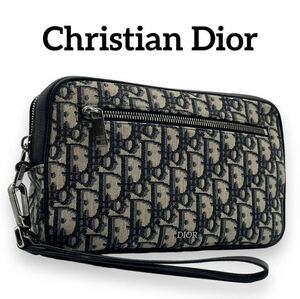 ★【極美品】DIOR ディオール　オブリーク　トロッター　クラッチバッグ　セカンドバッグ　ネイビー　キャンバス　レザー　1円　★