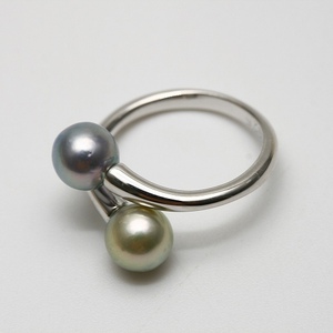 アコヤ真珠パールリング【指輪】　2ヶ付　7.0-7.5mm　ナチュラルマルチカラー　シルバー製リング