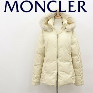 茶タグ◆MONCLER モンクレール TANZ ファー付 フーデッド Wジップ ダウン コート ジャケット アイボリー 0