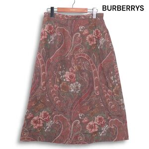 BURBERRYS ヴィンテージ バーバリー 通年 フラワー&ペイズリー総柄♪ フレア スカート Sz.13 レディース 大きいサイズ　K5B00017_1#R