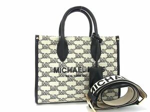 1円 MICHAEL KORS マイケルコース MK柄 キャンバス 2WAY クロスボディ ショルダーバッグ ハンドバッグ アイボリー系×ブラック系 AY3627