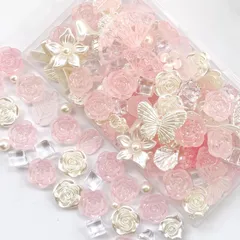 推し活 トレカデコ ホイップデコ 薔薇 ビーズ デコ素材 アクセサリーパーツ ハンドメイド （ピンク） 手芸 レジンパーツ パステルカラー ツヤ消し 約100個 ミックス デコパーツ TANOKOX