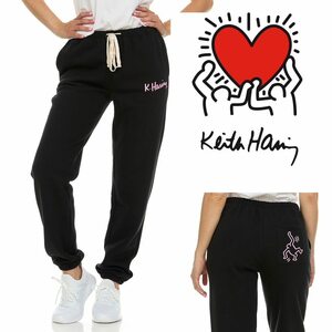 新品 S ★ キース ヘリング 裏起毛 レディース スウェット ジョガーパンツ ブラック アンディマウス Keith Haring アンディウォーホル 