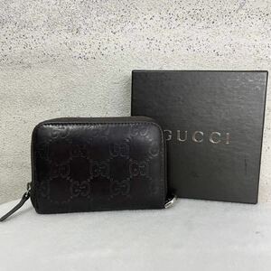 【贅沢品の極み】GUCCI グッチ　カードケース　コインケース　GG 　シマ　レザー　本革　総柄　ダークブラウン