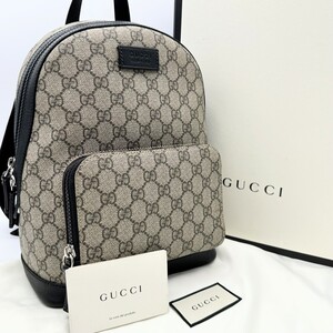 良品／箱、保存袋付き☆GUCCI グッチ GGスプリーム リュック バックパック PVC デイパック レザー スモール ユニセックス ベージュ