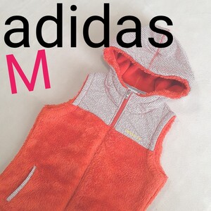 【超美品】adidas アディダス ベスト フリースベスト ボア フード フリース　ゴルフ　レディースM　ロゴ刺繍